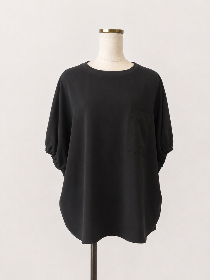 ヘンプ/シルク混異素材使いポンチョPO