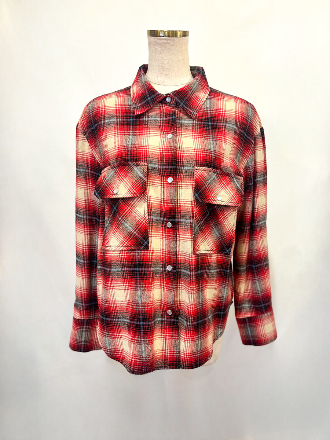 パールボタンオンブレチェックシャツ