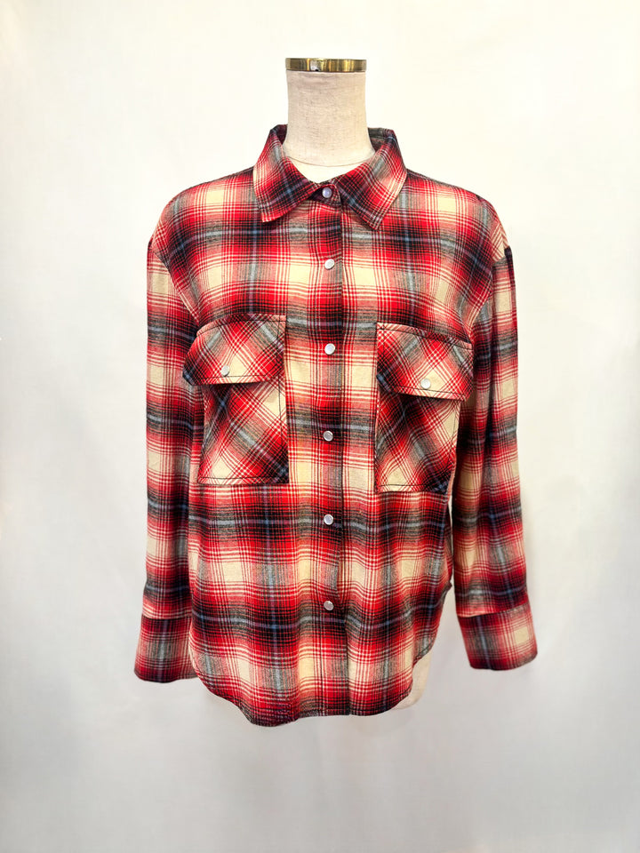 パールボタンオンブレチェックシャツ