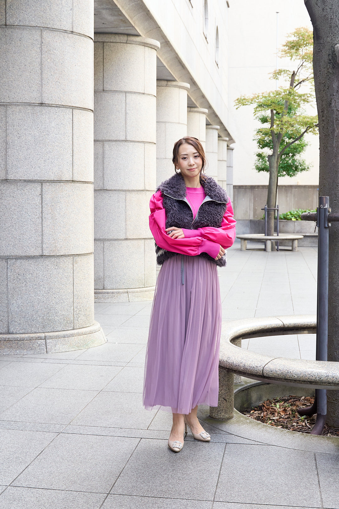 チュール×デシン リバーシブルスカート