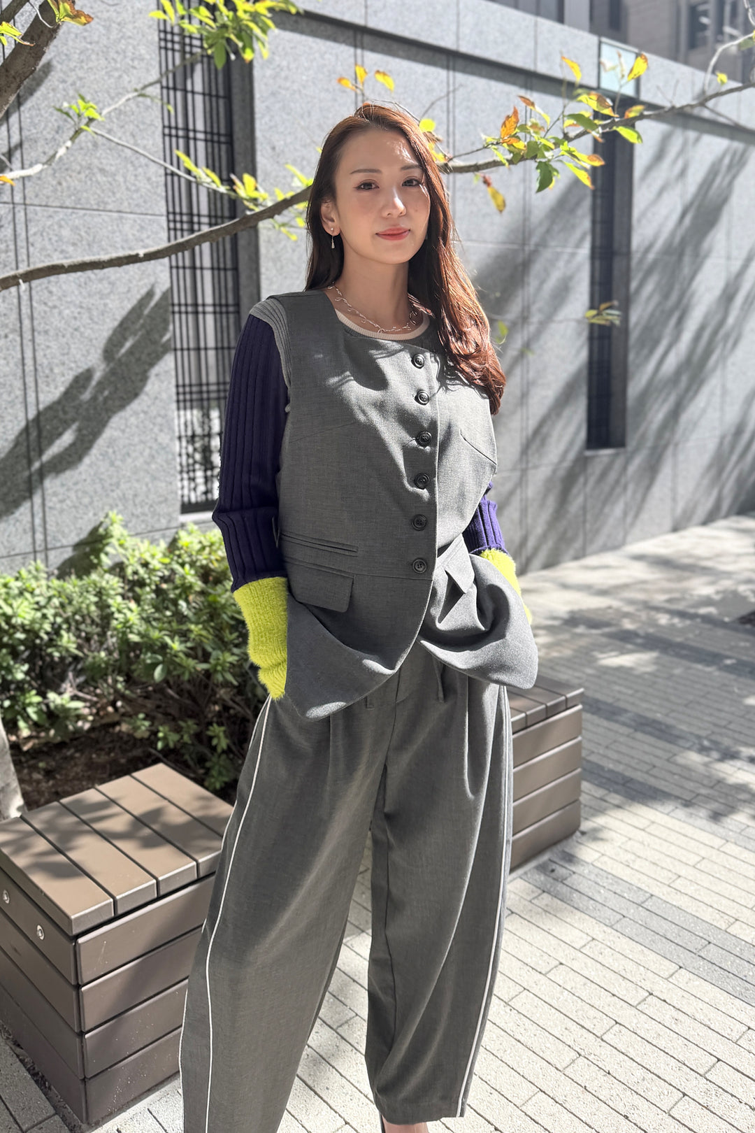 配色シャギーニット