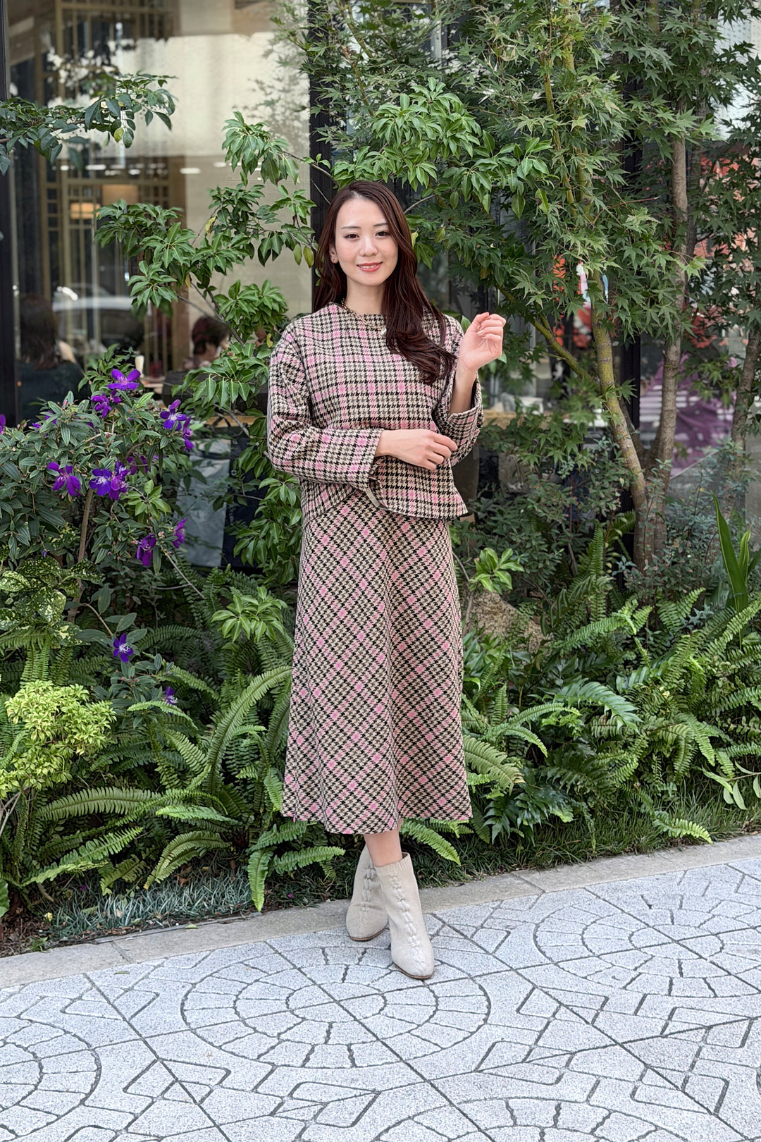 先染めウールチェックナロースカート