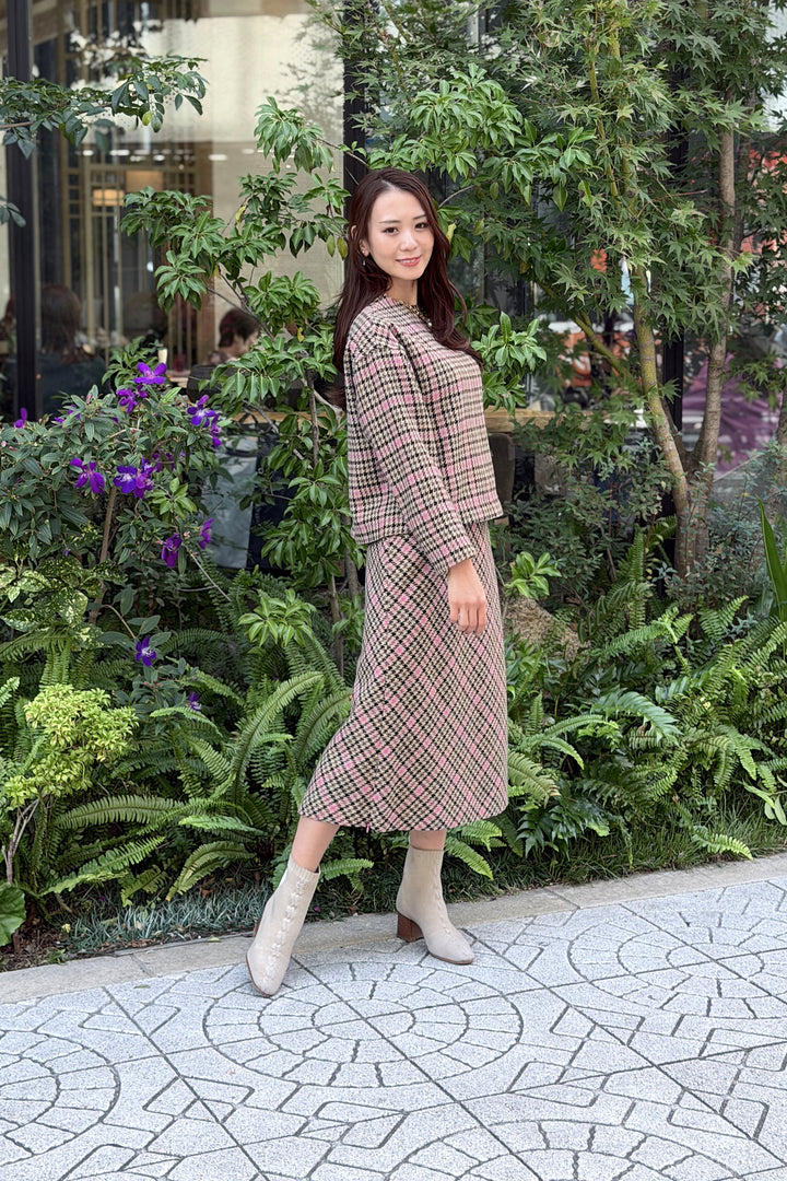 先染めウールチェックナロースカート