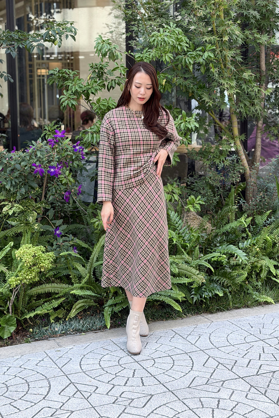 先染めウールチェックナロースカート