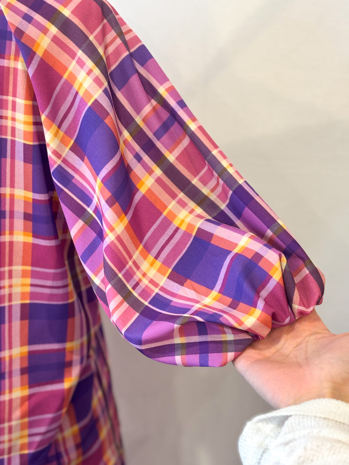 バルーンスリーブチェックブラウス