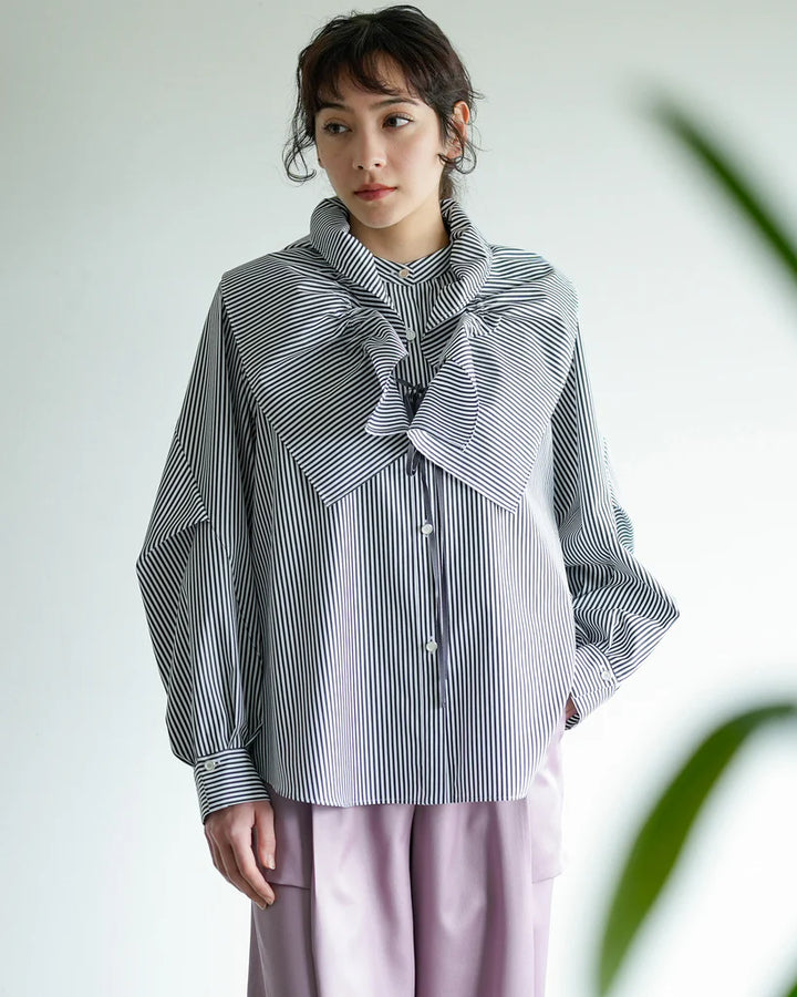 フリルカラーストライプシャツブラウス