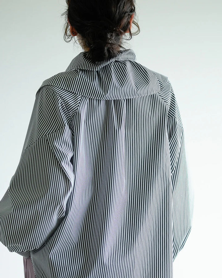 フリルカラーストライプシャツブラウス