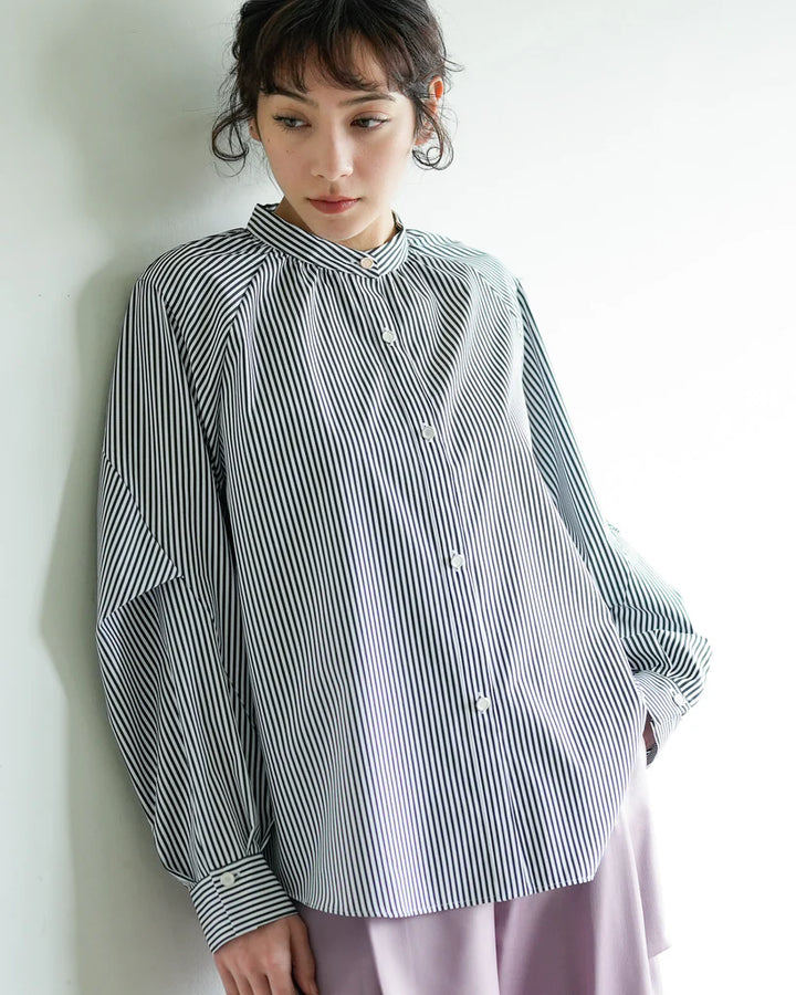フリルカラーストライプシャツブラウス