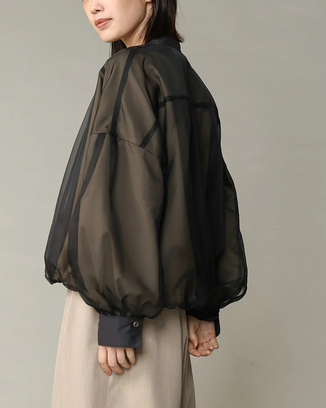 デシン×オーガンジー バルーンブラウス