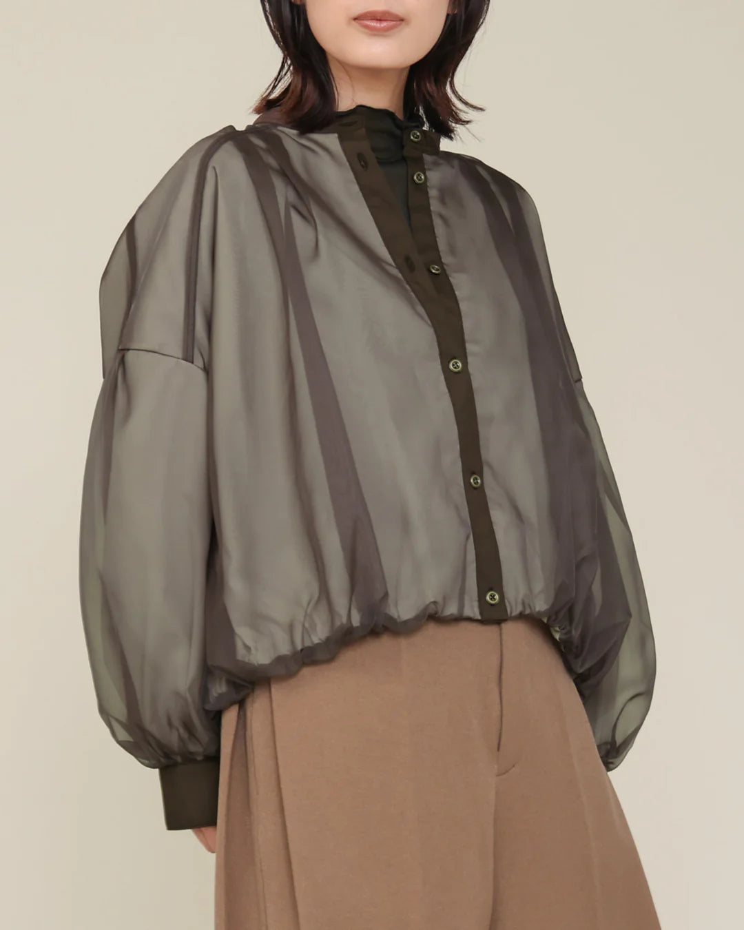 デシン×オーガンジー バルーンブラウス