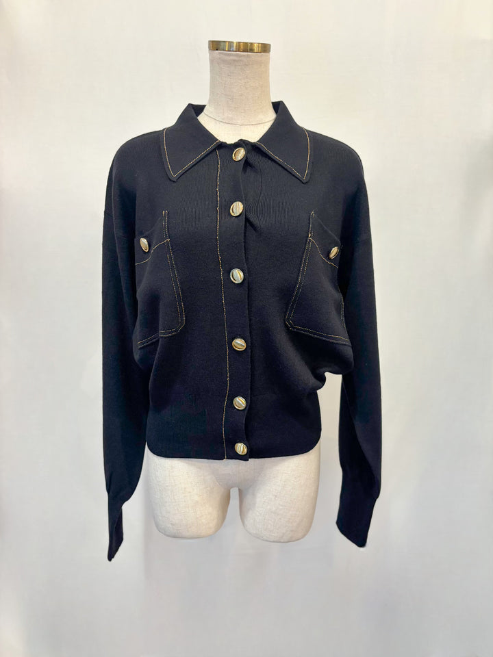 ステッチゴールドボタンニットカーデ