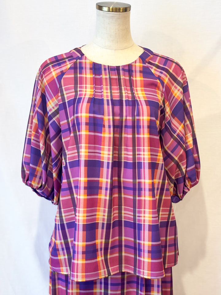 バルーンスリーブチェックブラウス