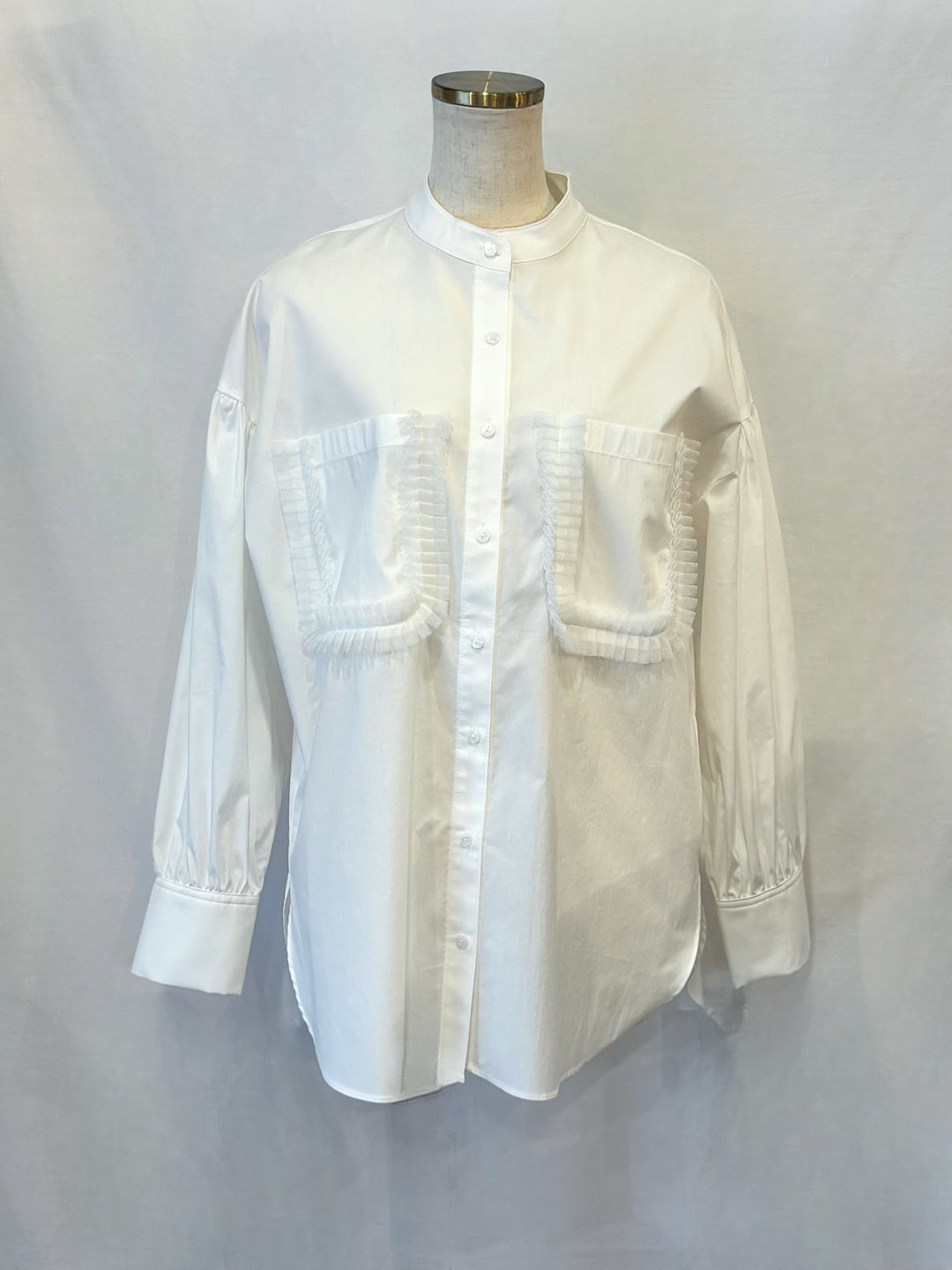 ポケットフリルデザイン大人可愛いブラウス