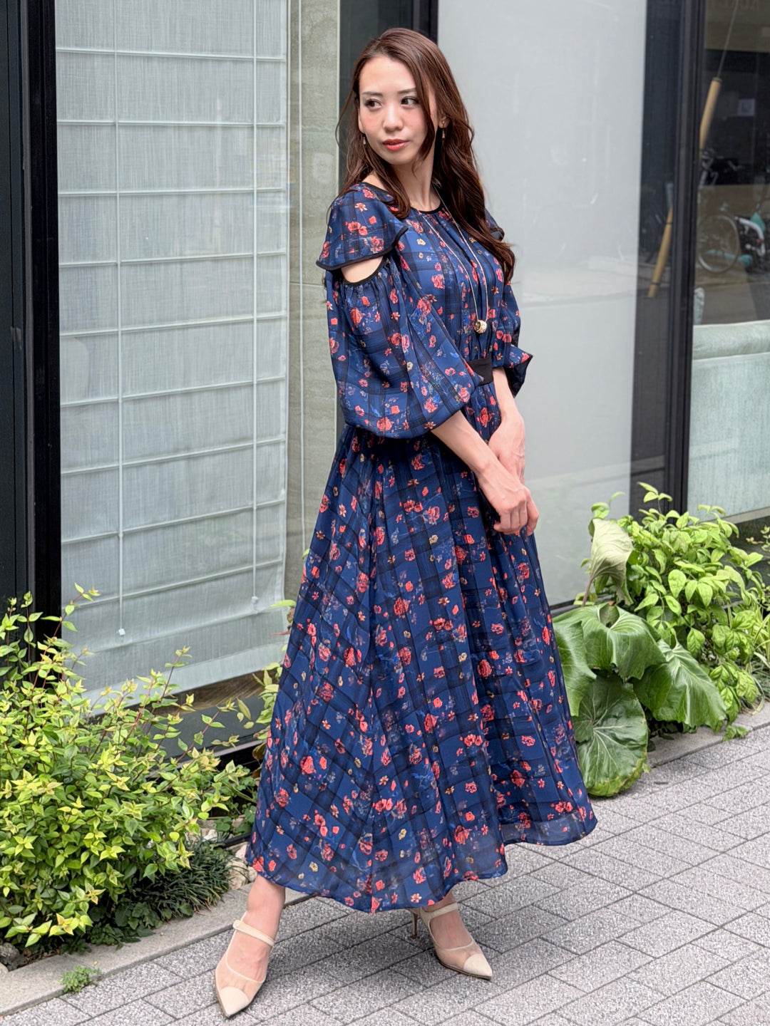 ロングフラワーワンピース