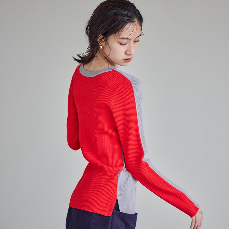 前後2WAY配色リブニット