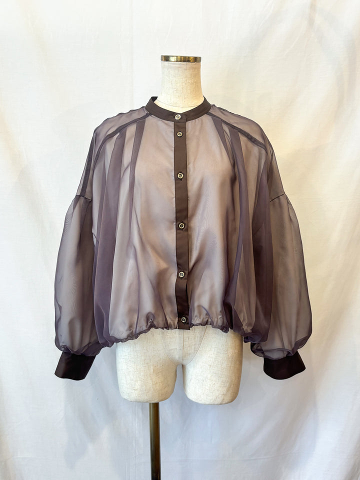 デシン×オーガンジー バルーンブラウス