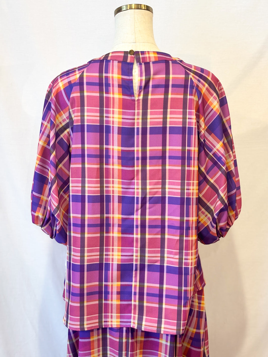 バルーンスリーブチェックブラウス