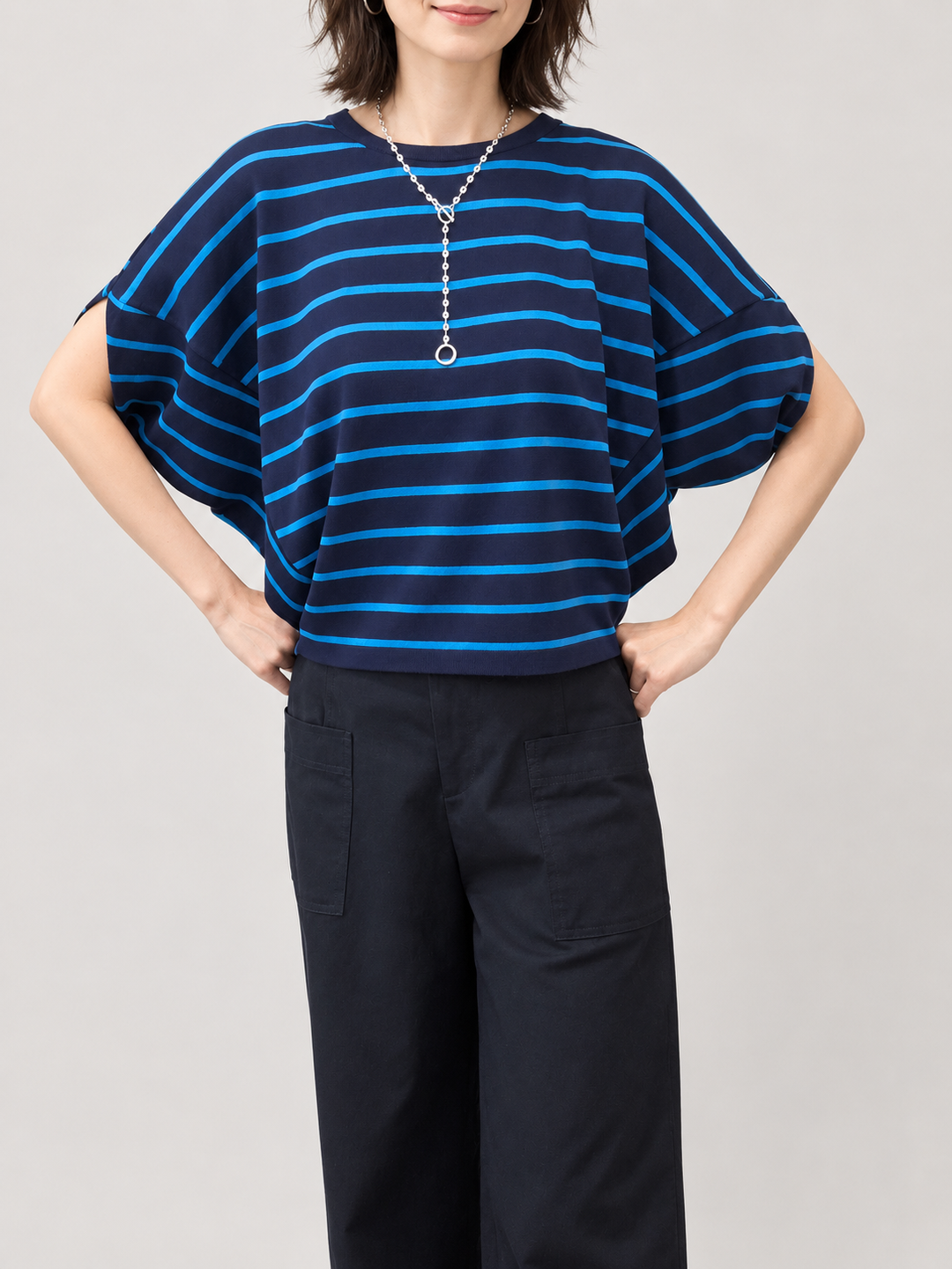 ゆるシルエットボーダーニットプルオーバー