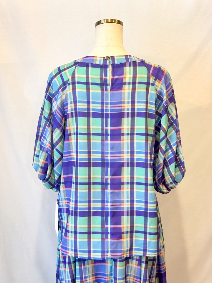 バルーンスリーブチェックブラウス