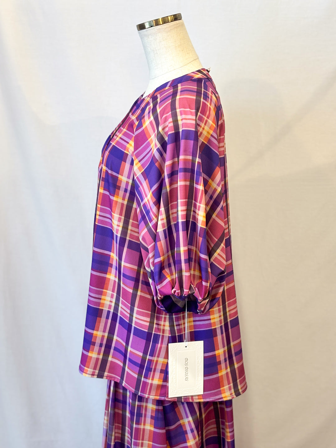 バルーンスリーブチェックブラウス