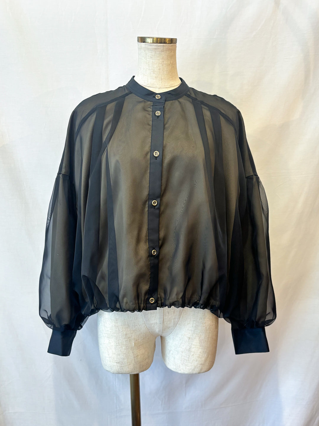 デシン×オーガンジー バルーンブラウス