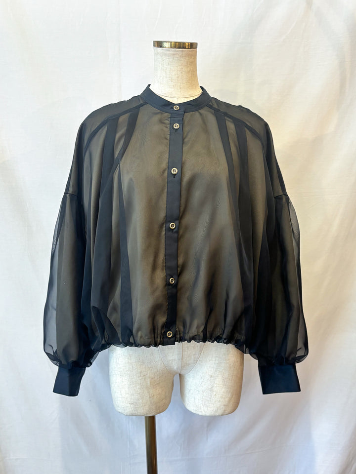 デシン×オーガンジー バルーンブラウス