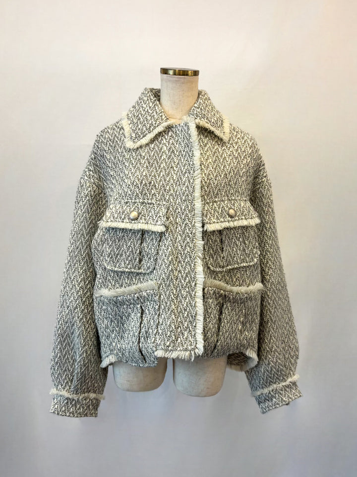 ノーカラーにもなる♩ツィードジャケットコート