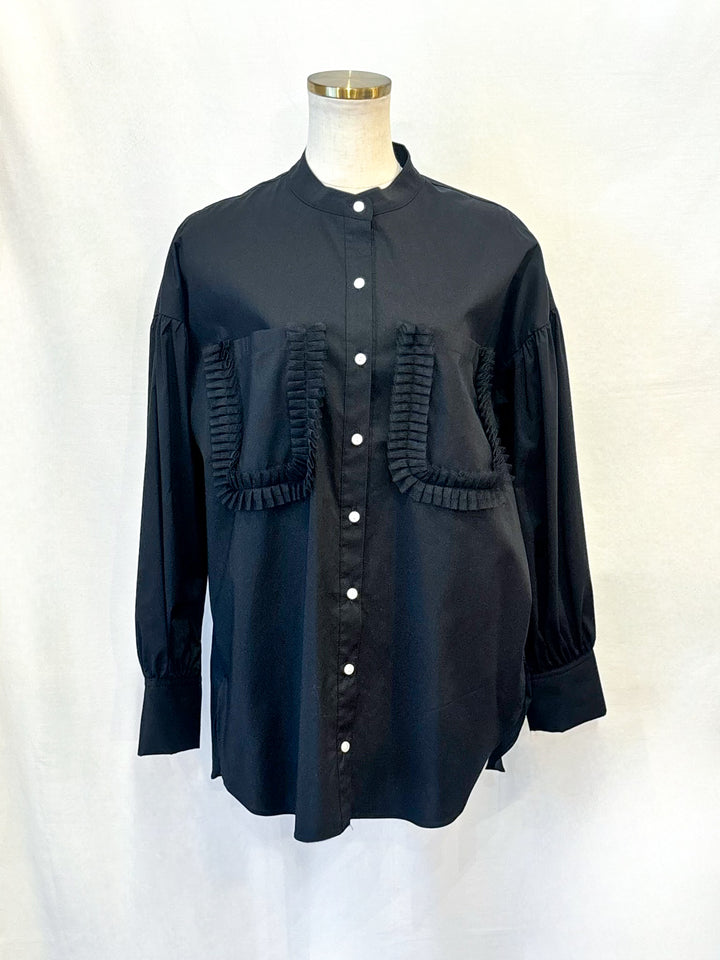 ポケットフリルデザイン大人可愛いブラウス