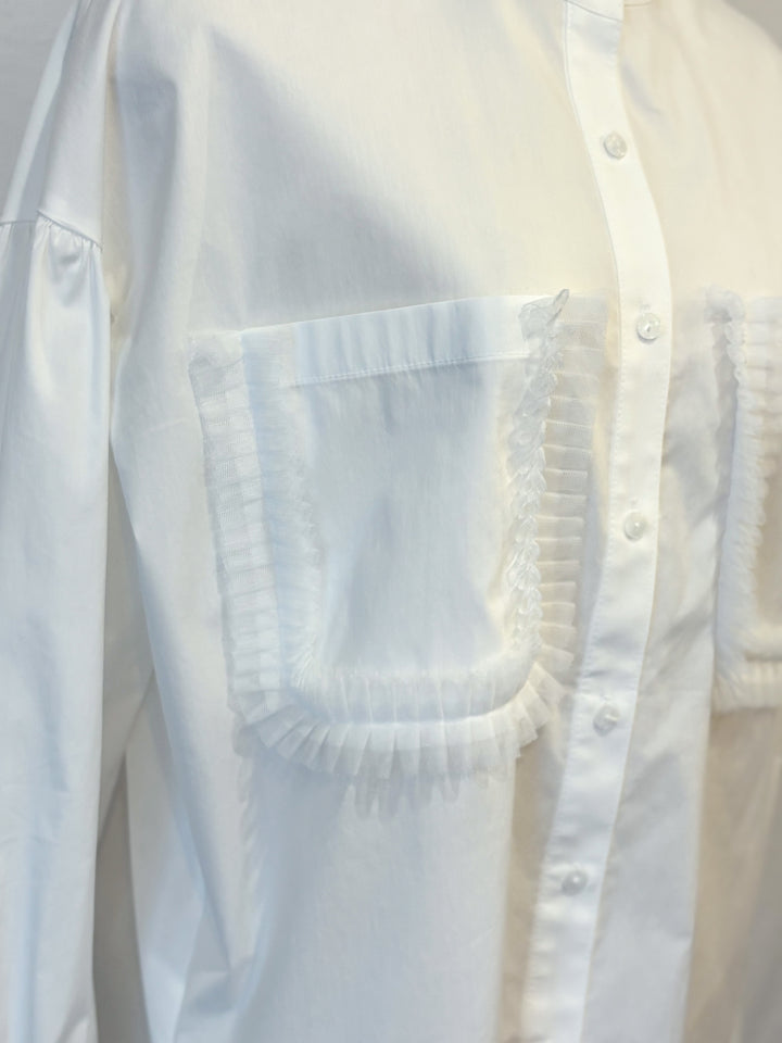 ポケットフリルデザイン大人可愛いブラウス