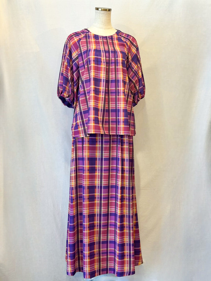 チェックプリントタックフレアスカート