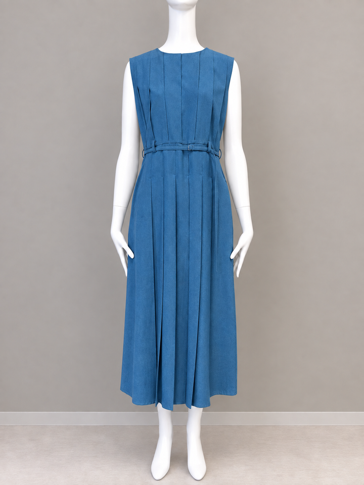 ベルト付きタックロングワンピース