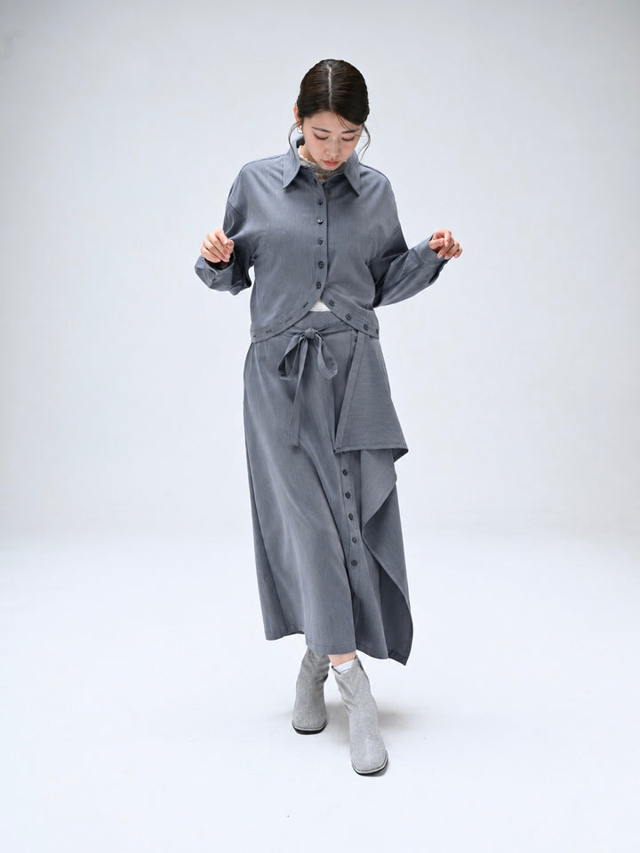 変形ヘムボタンデザインショートシャツ[セットアップ可能商品]
