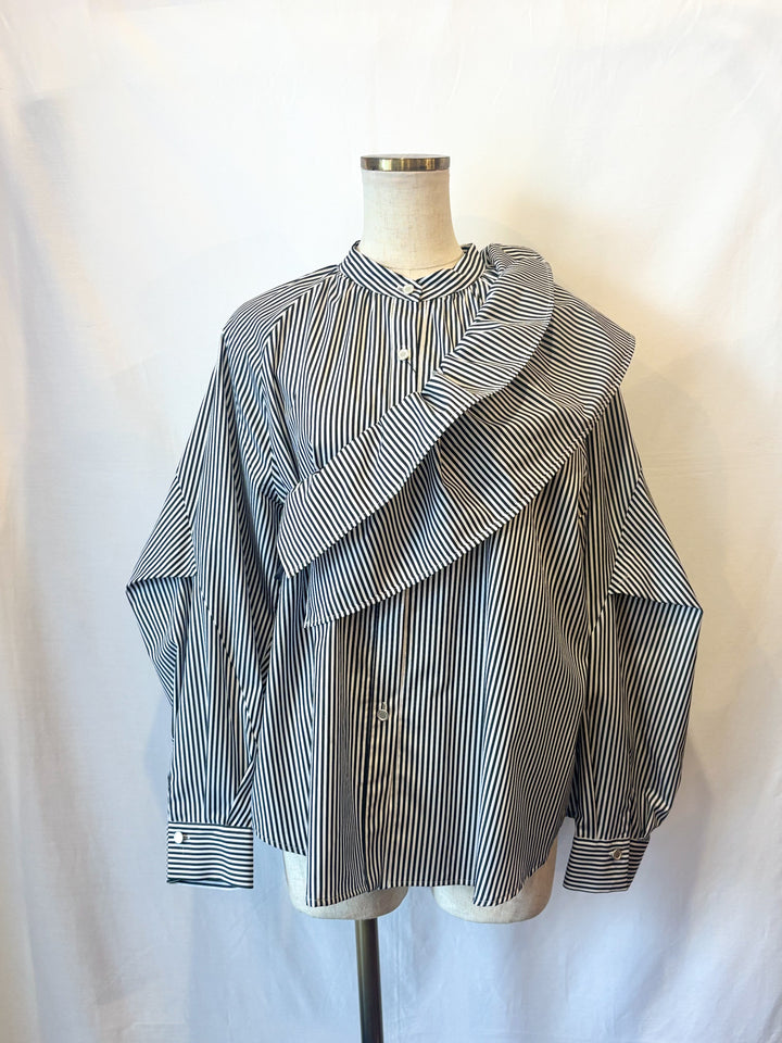 フリルカラーストライプシャツブラウス