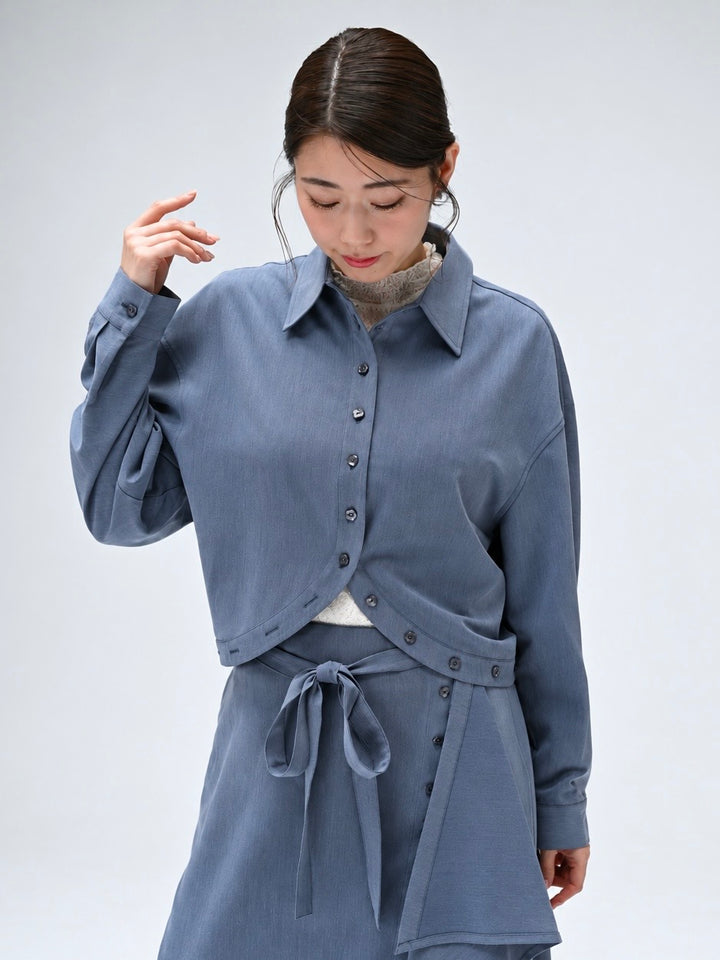 変形ヘムボタンデザインショートシャツ[セットアップ可能商品]