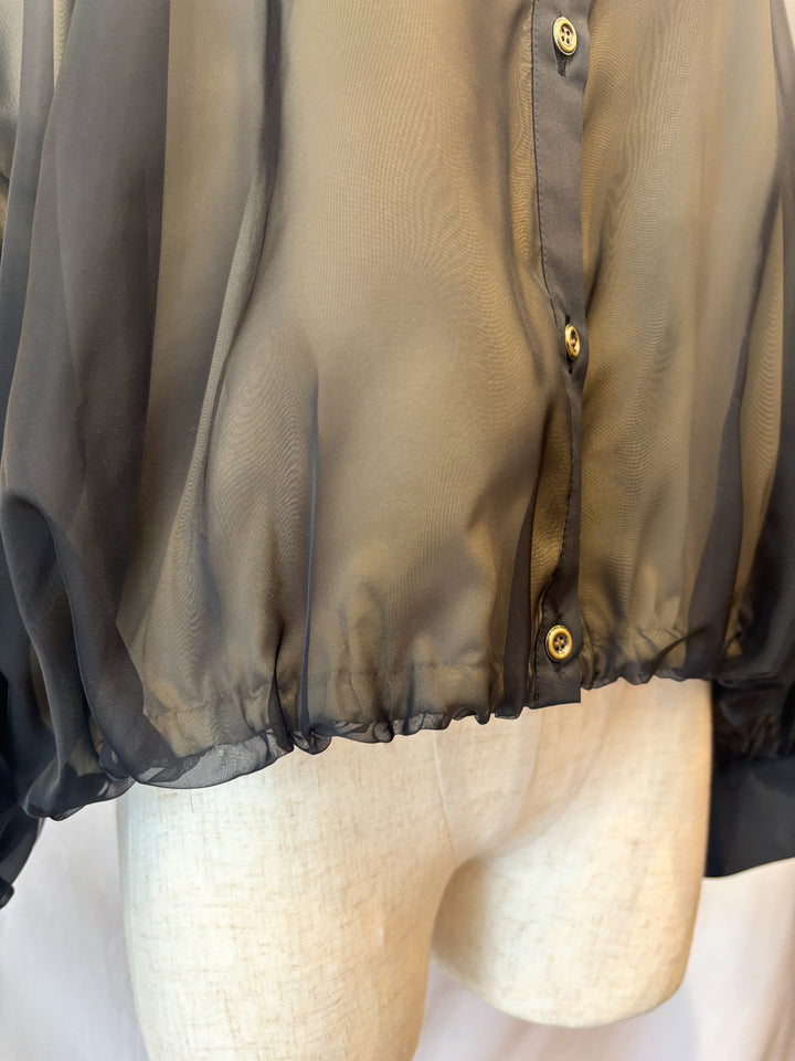 デシン×オーガンジー バルーンブラウス