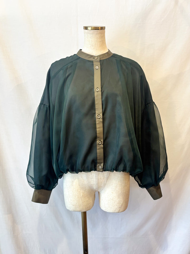 デシン×オーガンジー バルーンブラウス