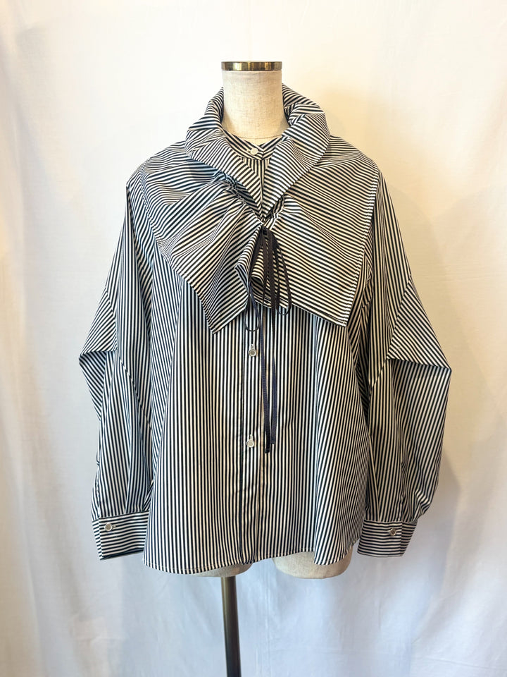 フリルカラーストライプシャツブラウス