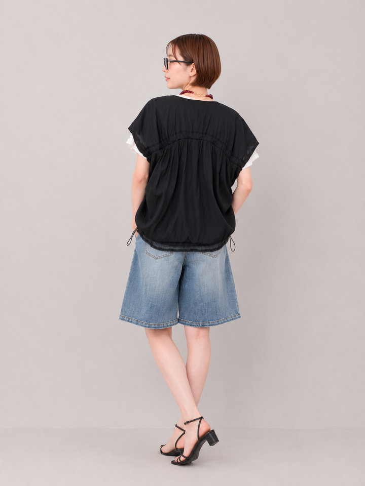 ヴィンテージ加工デニムハーフパンツ