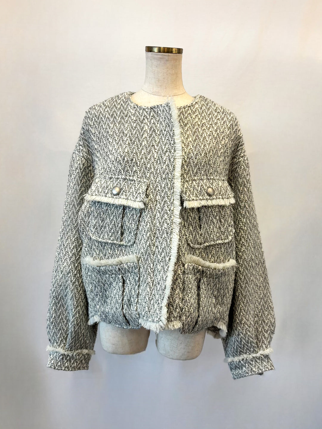 ノーカラーにもなる♩ツィードジャケットコート