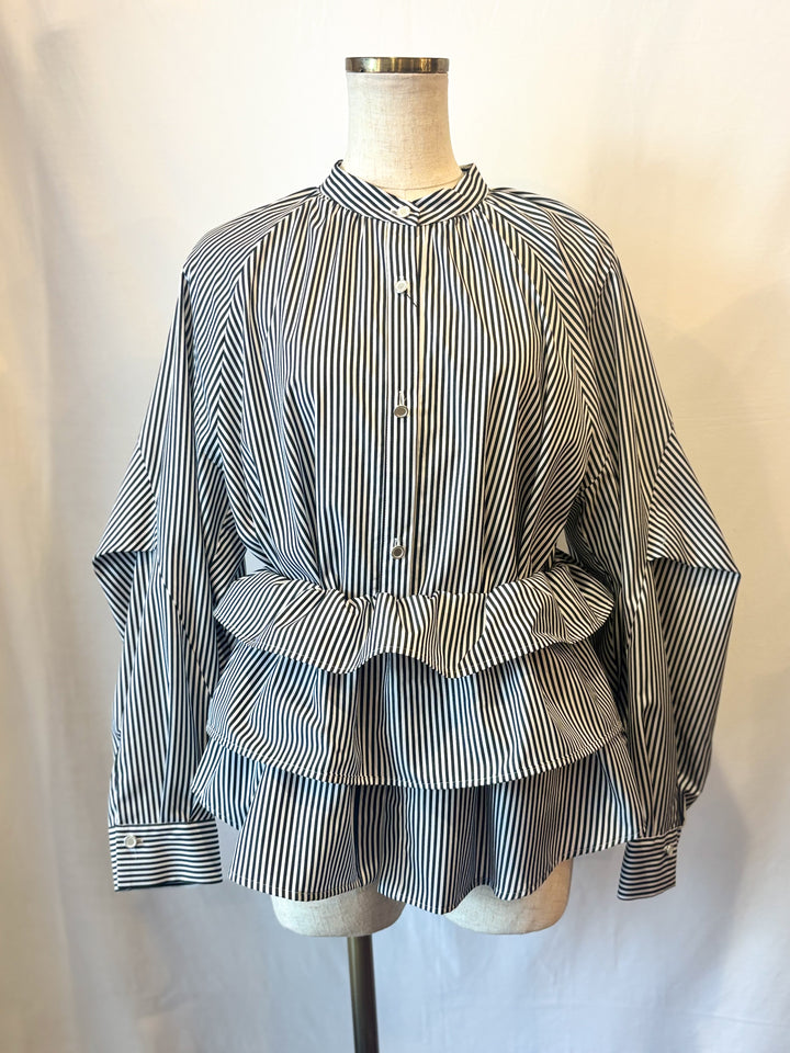 フリルカラーストライプシャツブラウス