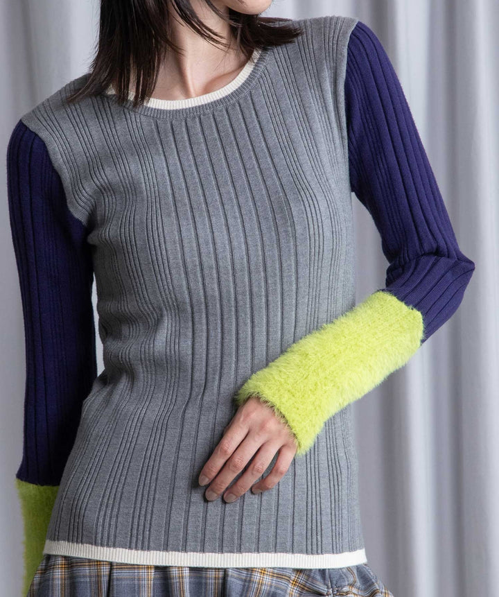 配色シャギーニット