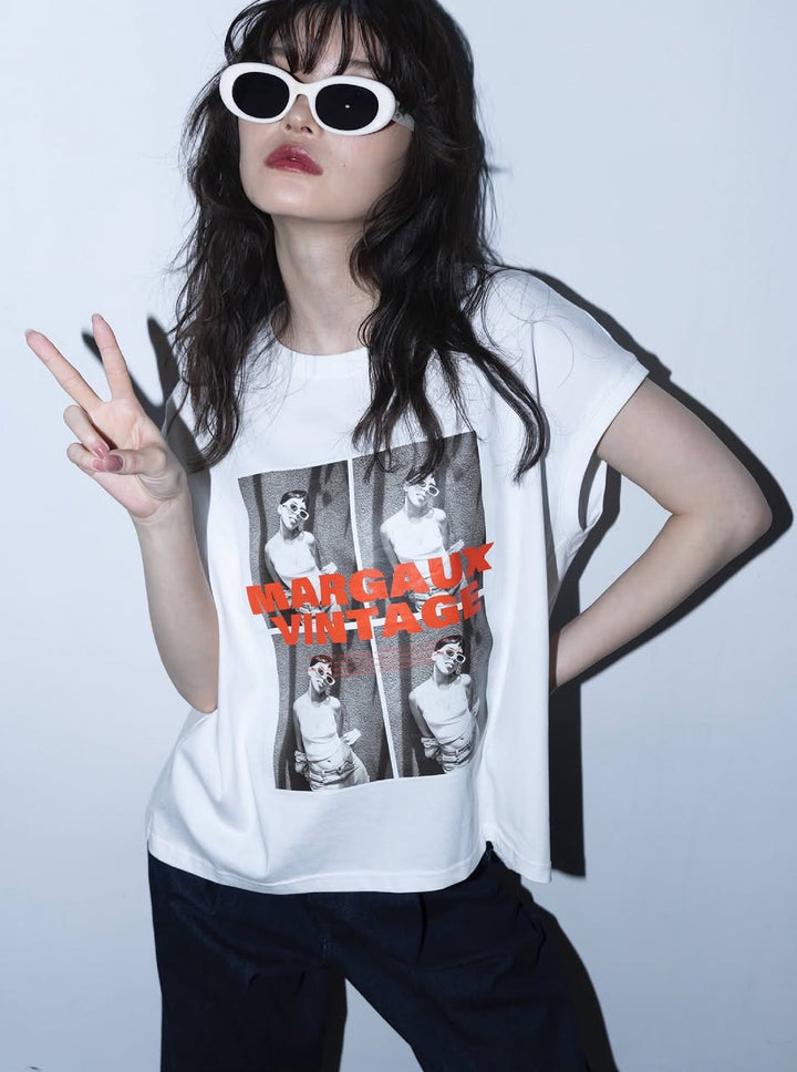 フォトレタープリントルーミーTシャツ