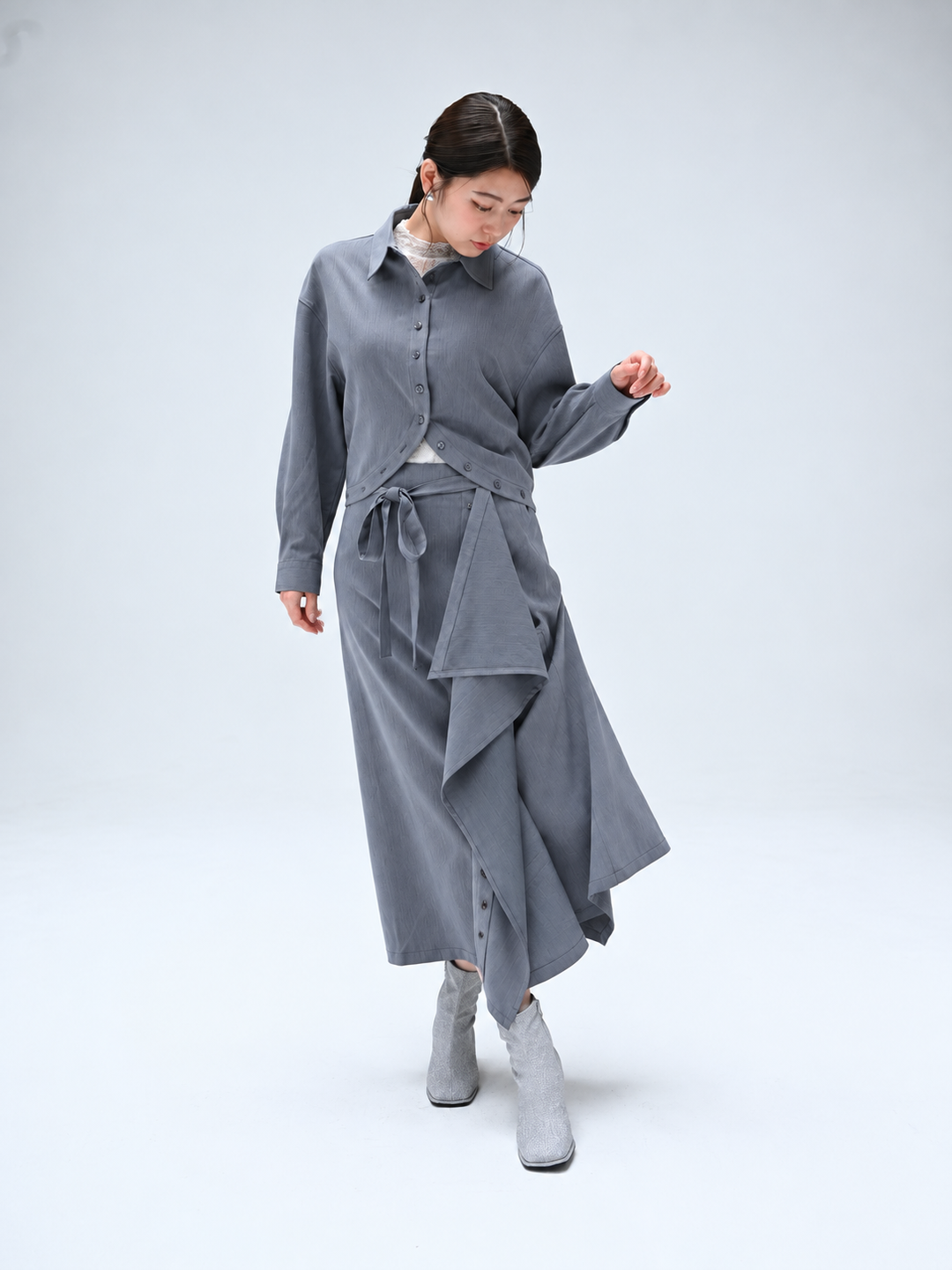 ラップ風ウエストリボンデザインスカート[セットアップ可能商品]