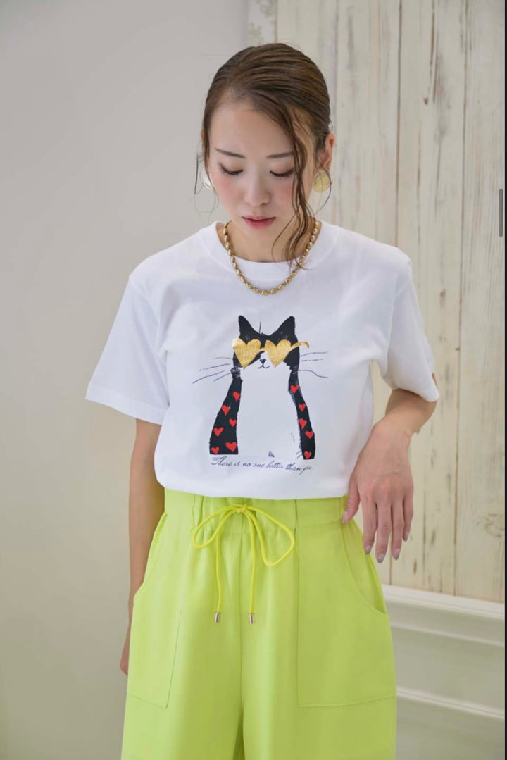 catTプリントシャツ
