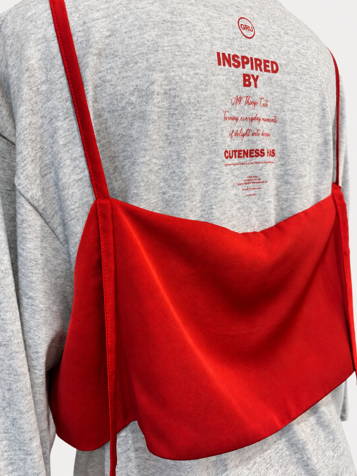 サテンキャミレイヤードロゴ8分袖Tシャツ