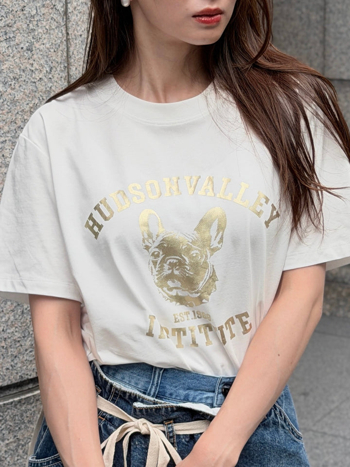 フレンチブル箔プリントロゴTシャツ