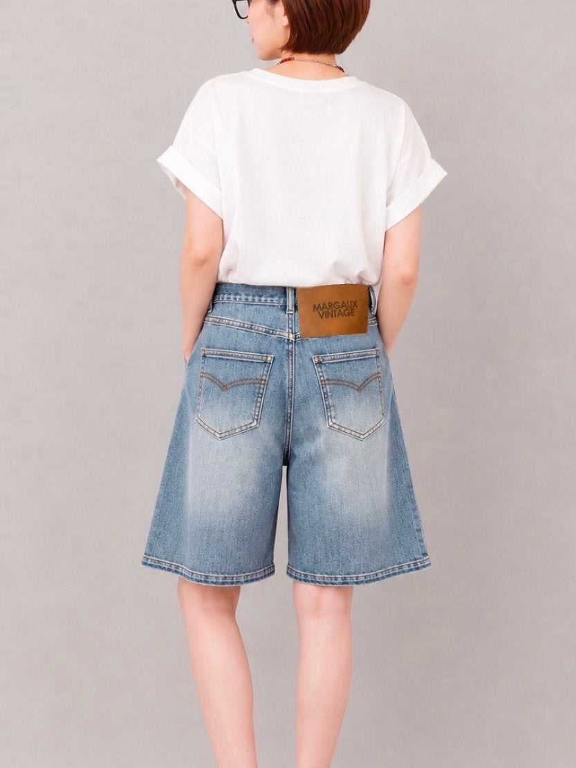 ヴィンテージ加工デニムハーフパンツ