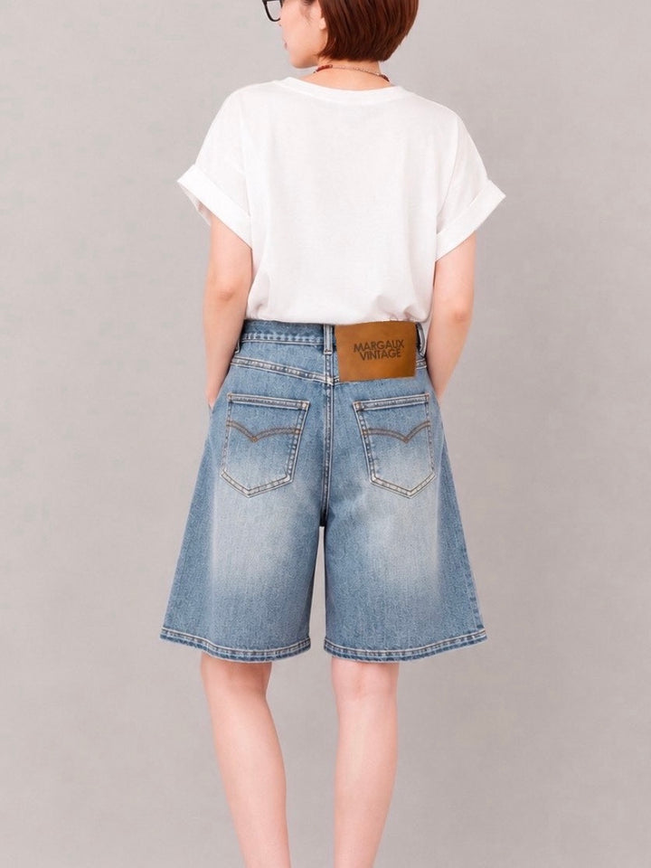 ヴィンテージ加工デニムハーフパンツ