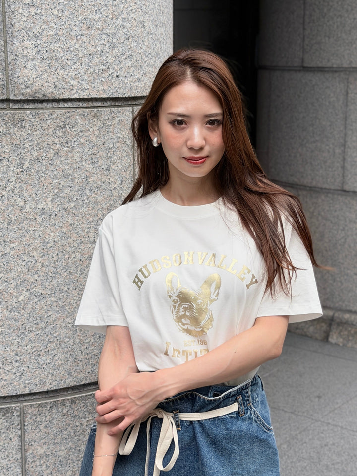 フレンチブル箔プリントロゴTシャツ