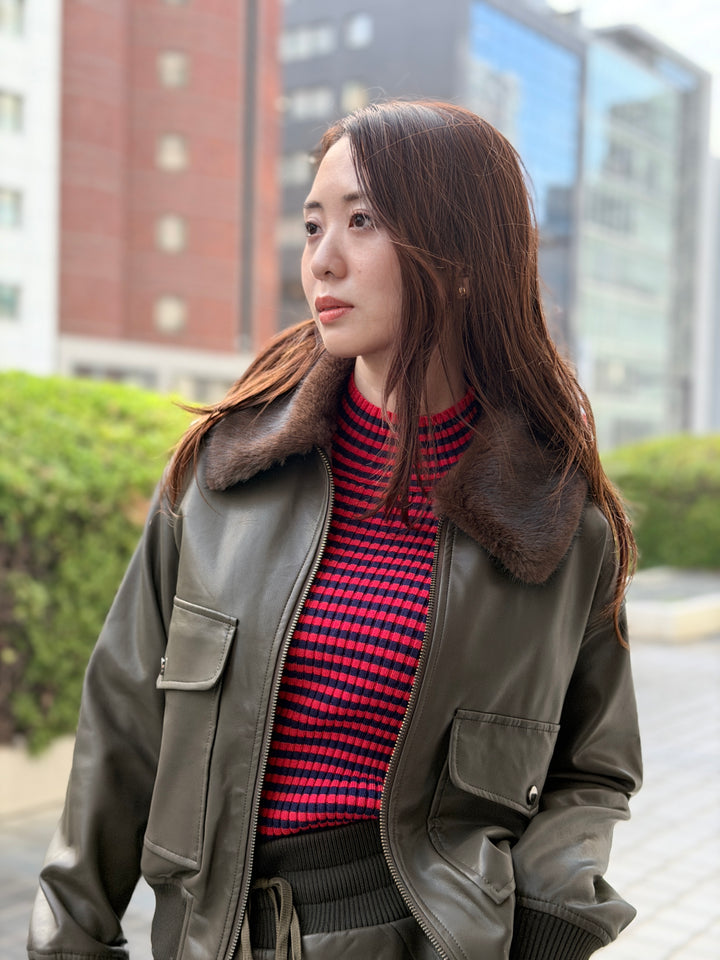 ボーダータートルニット